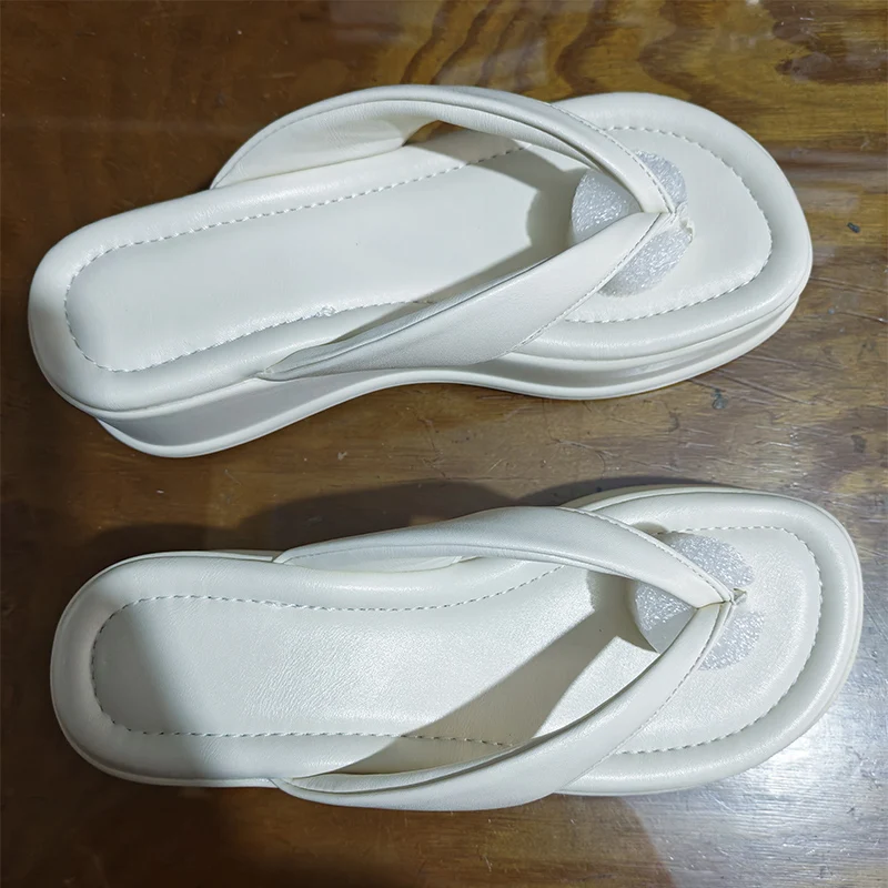 Plus Size 42 Summer Soft Shoes Women Flat Sandals Thick Sole 5cm Fashion Ladies Sandals Black Beige Shoes DX1210