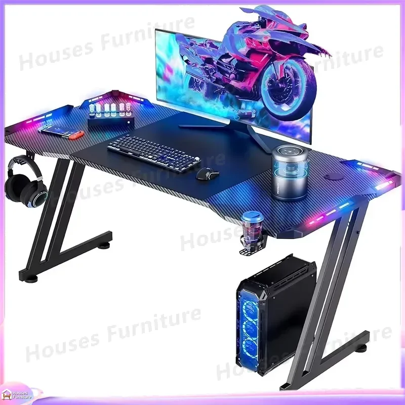 Cheap Wholesale Multifunctional Z-Shaped Gaming Desk with LED Lights Adjustable Height Ergonomic Computer Table for PC Laptop