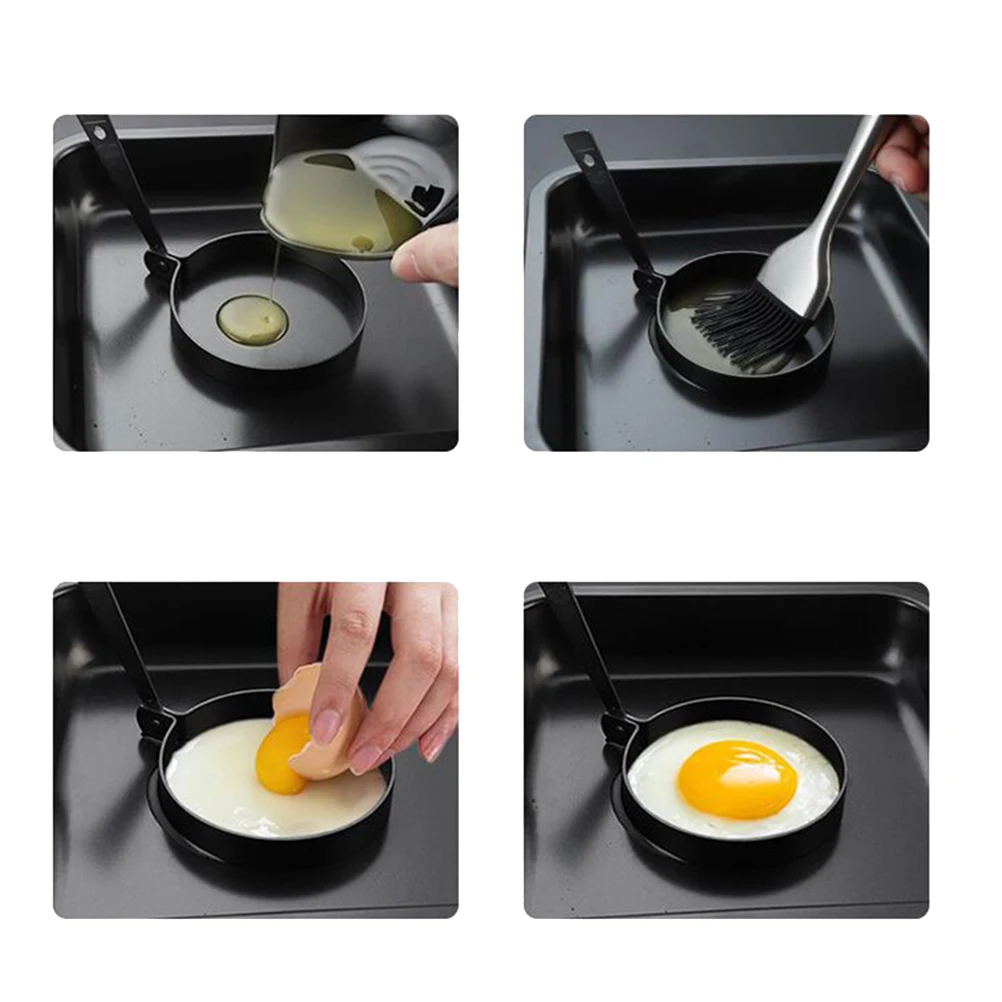 

4pcs Non-Stick Egg Rings Thickened Cooking Mold Foldable Handle Easy Clean Crumpet Pancake Shape Keeper Gift Kitchen Tools