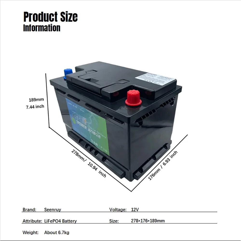 12V 100Ah High Safety  150Ah LiFePO4 Battery Lithium Iron Automobile Starter Storage Cranking Bateria Charger Included