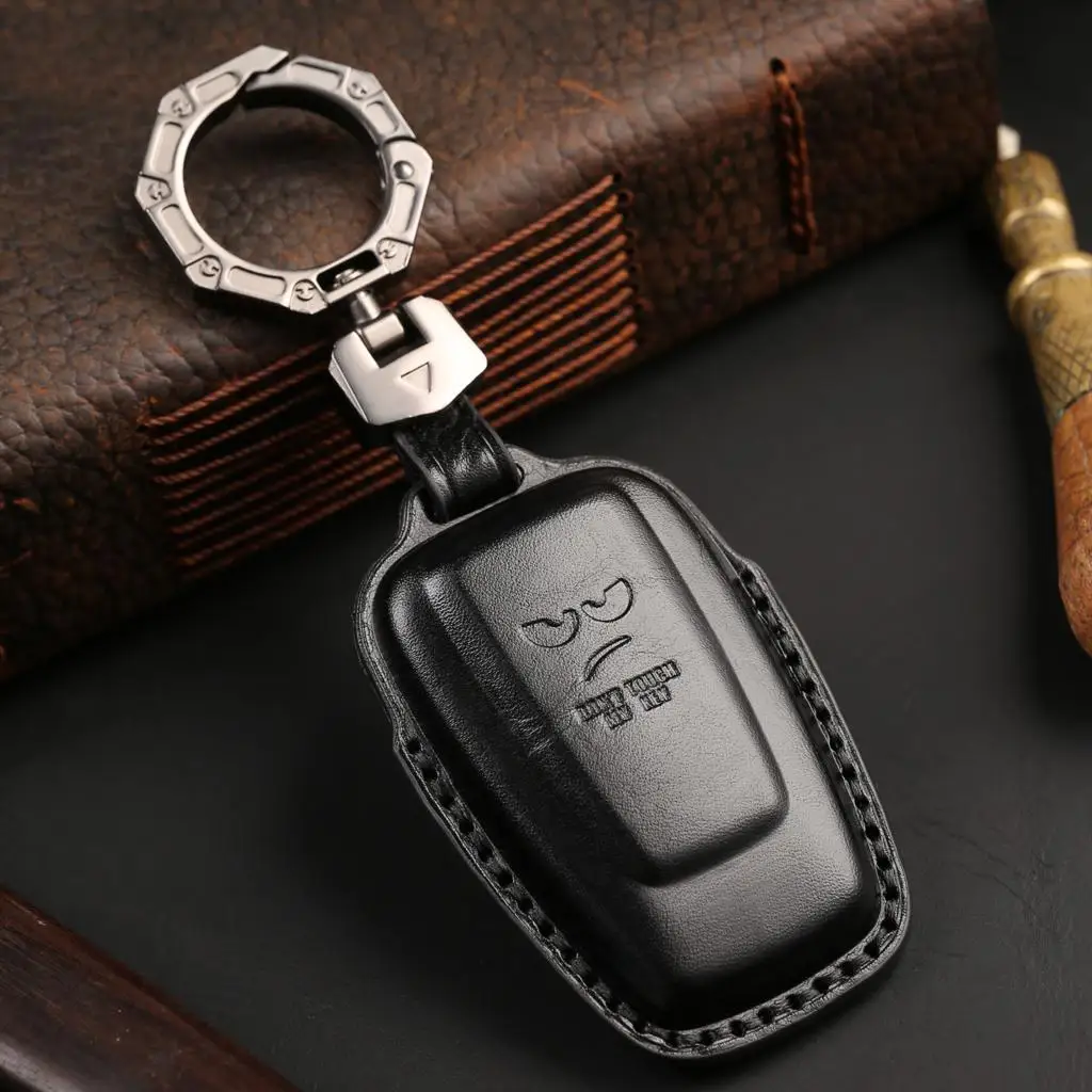 Leather key fob zinc alloy ring cover case shell holder 4 button for toyota corolla camry hybrid highlander rav4 avalon 2020 21