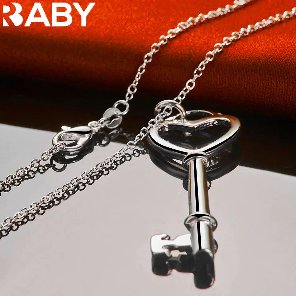 

URBABY 40-75cm 925 Sterling Silver Love Key Pendant Necklace For Women Anniversary Gift Popular Wild Fashion Romantic Jewelry