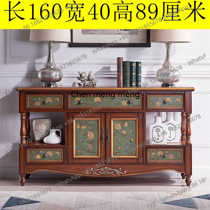 Side cabinet Solid wood American rural entrance cabinet Painted storage