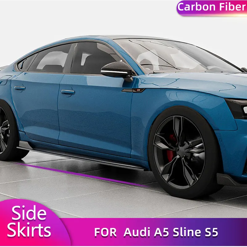 Full Carbon Fiber Side Skirts Extensions for Audi A5 Sline S5 Sportback 4-Door 2017-2019 Car Side Door Bumper Apron Lip Body Kit