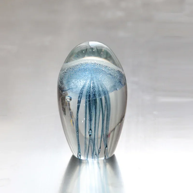 Blue Gradient Glass Handicrafts. Jellyfish Crystal Ball Marine Animal Desktop Decoration. Handmade Glassware