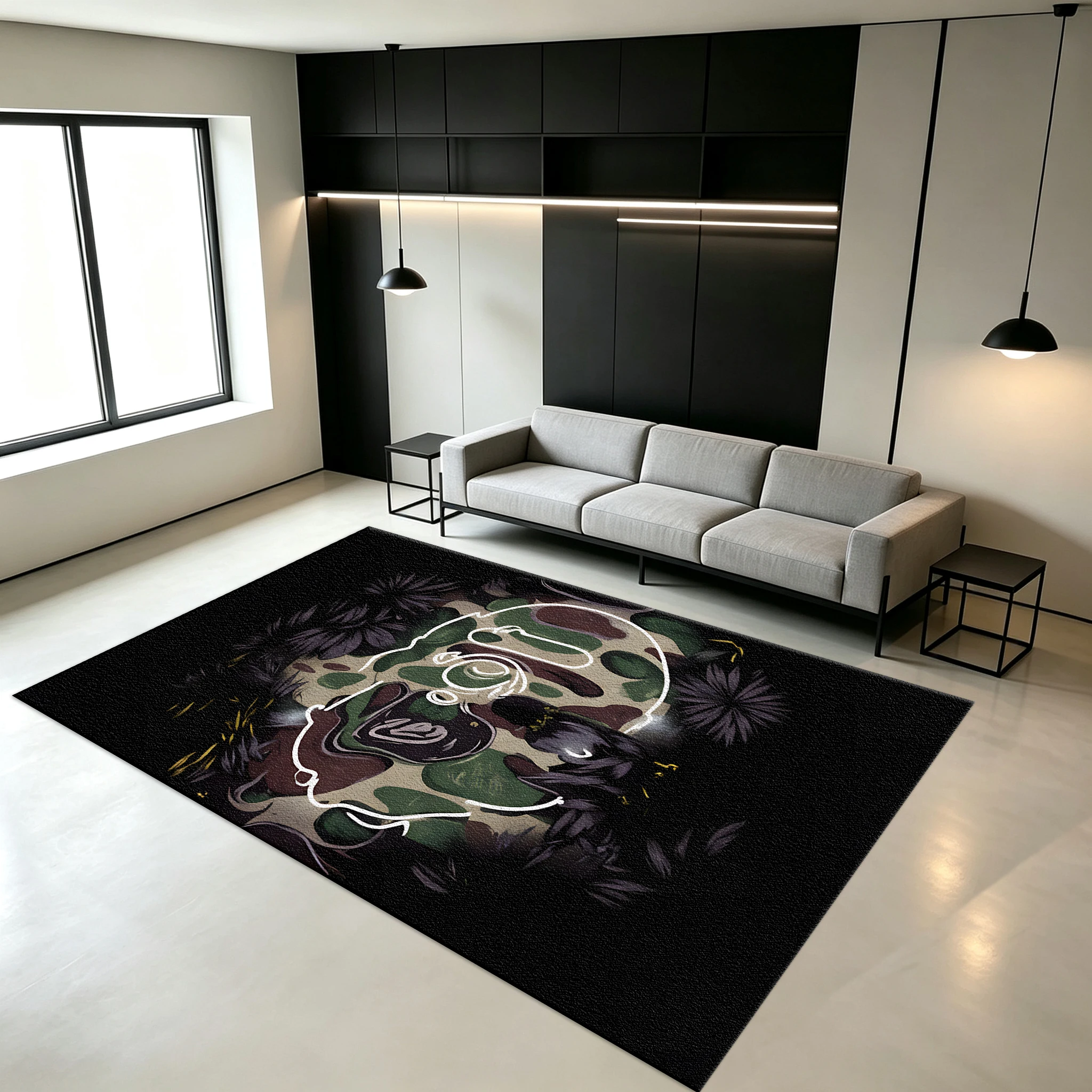 Neon Line Camouflage Ape Pattern Floral Pattern Carpet Non-Slip Fashion Carpet Suitable for Living Room Bedroom Home Decoration