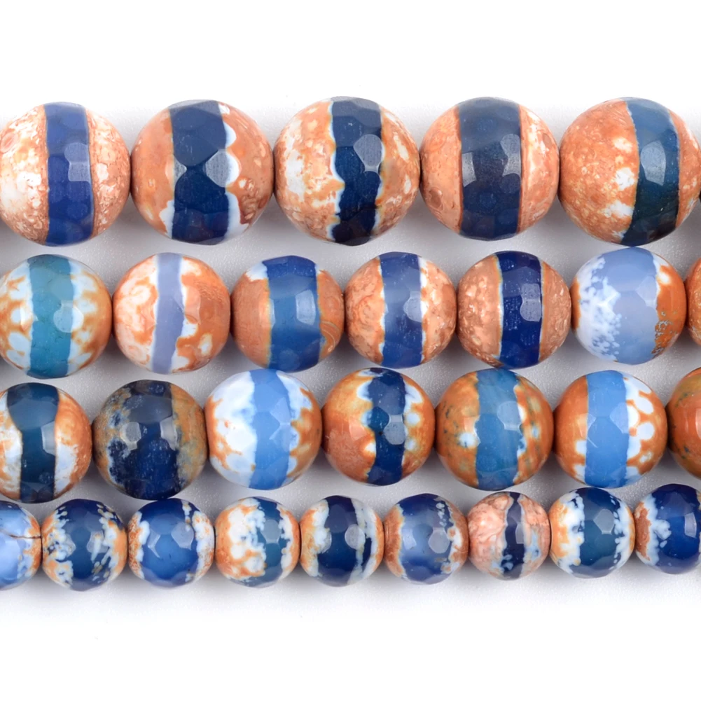 Natural Stone Faceted Tibetan Dzi  Agates Round Beads Spacer Loose For Jewelry Making DIY Bracelet Necklace Decoration 6 8 10 MM