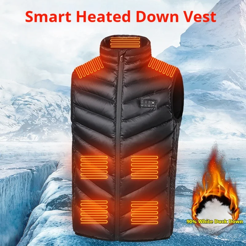 

Smart Heating Down Vest USB Rechargeable Men's Jacket Warm Electric Heat Motorcycle Rider Vest Street Gear Cycling Equipment