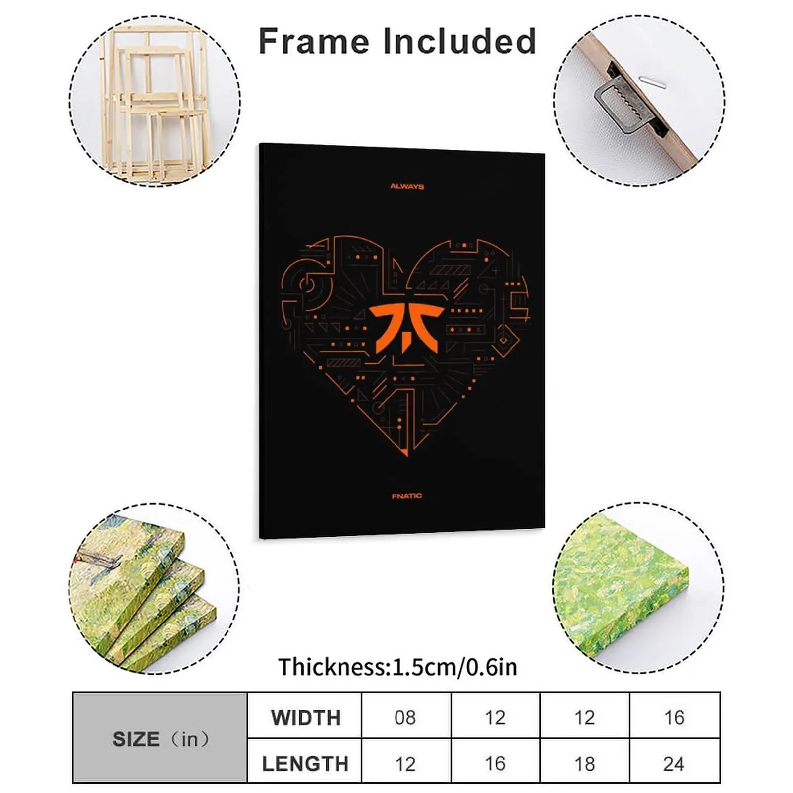 Always Fnatic Heart Logo Canvas Painting Customize Designing Designs Cinema Design Framed Wall Paintings
