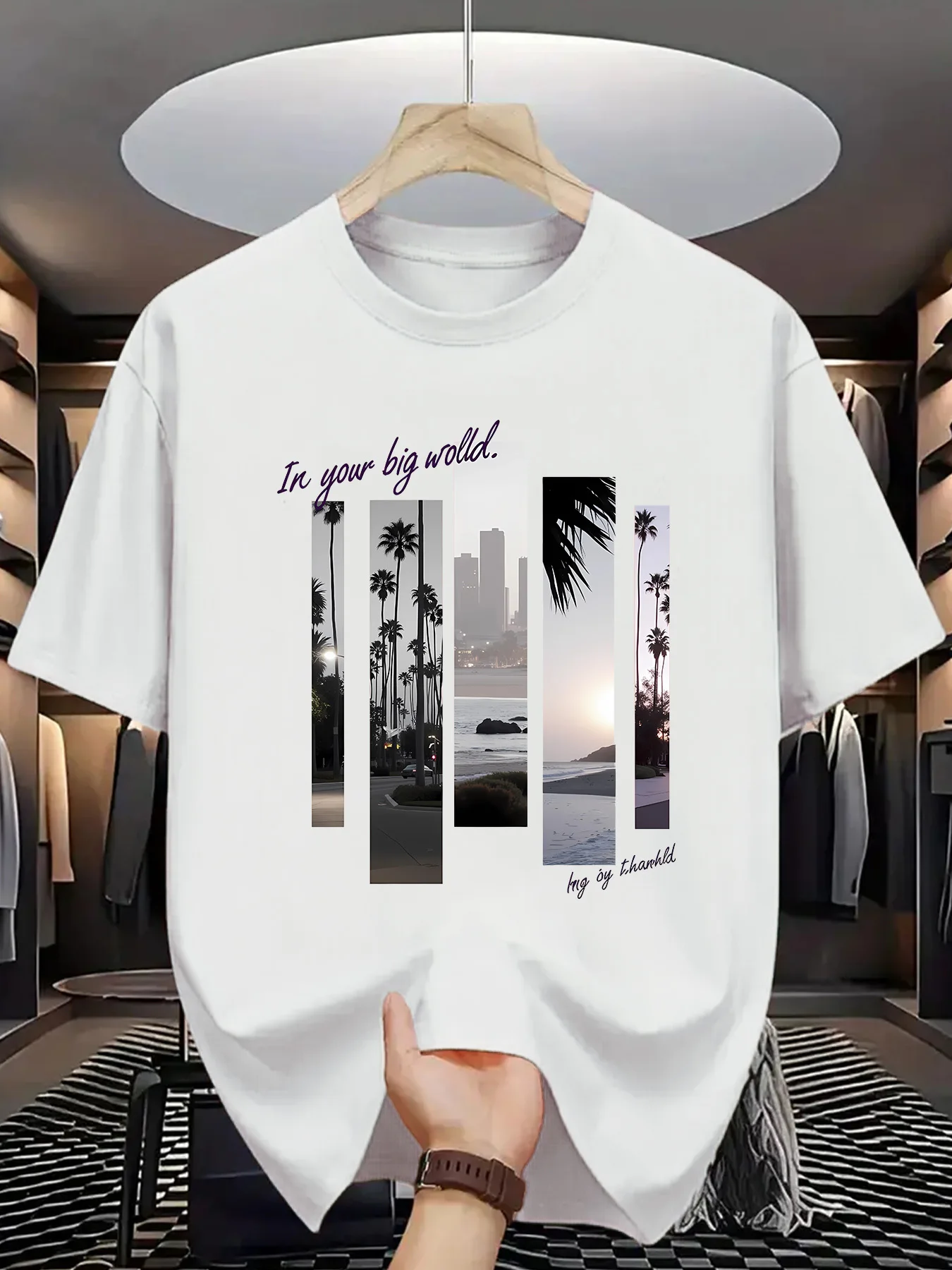 Men's summer 100 cotton fashionable casual sports loose fashion pattern printed round neck short sleeved T-shirt top image 5