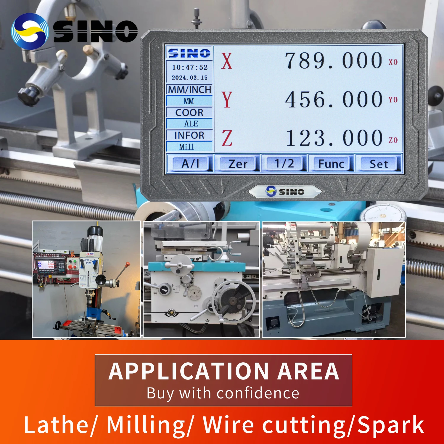 SINO Touch Screen 3 Axis LCD Digital Readout Supports 5 Language DRO Display Big Screen For Lathe Grinder Millilling