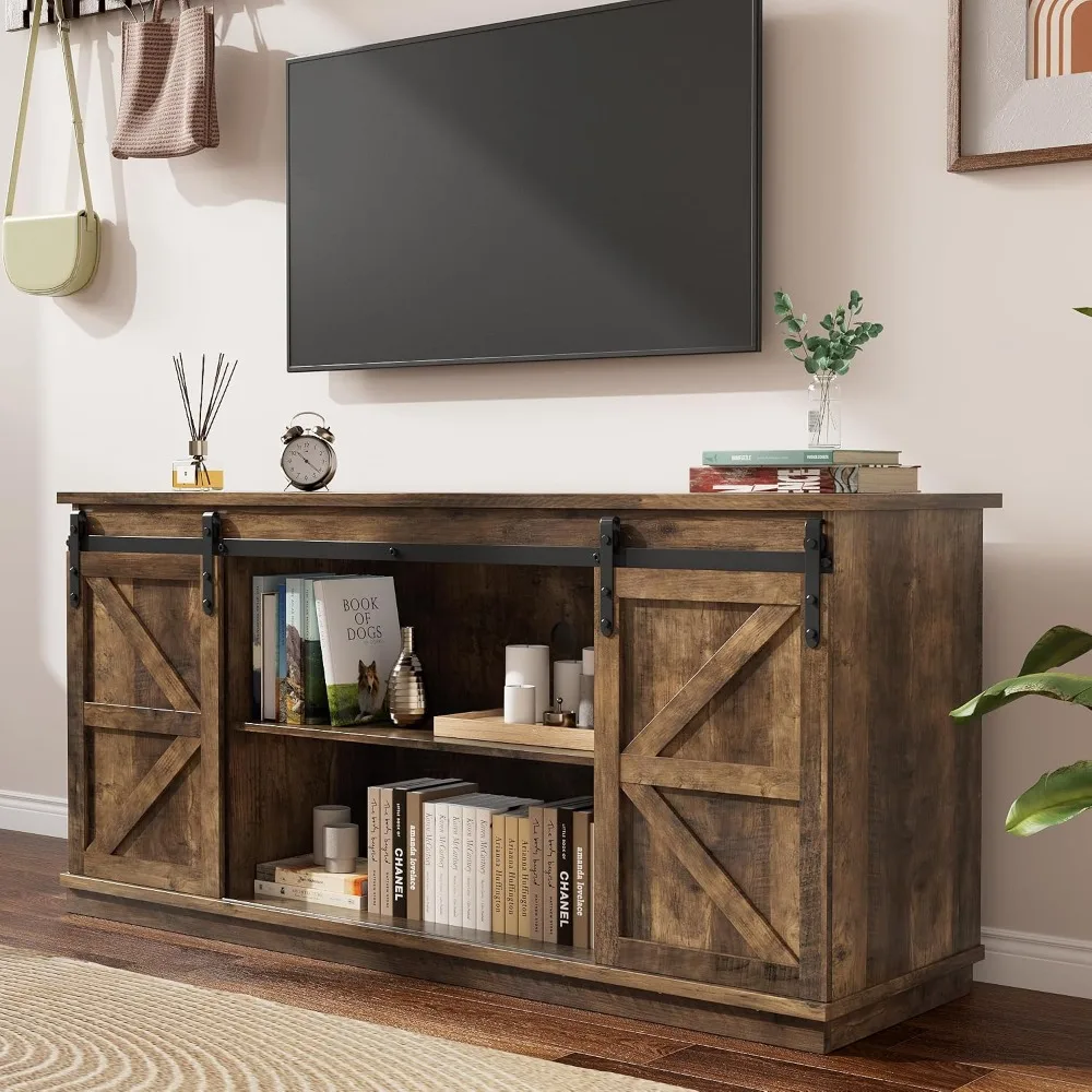 TV Stand,Sliding Barn Doors & Storage Cabinets For TV Up To 65 Inch, Custom