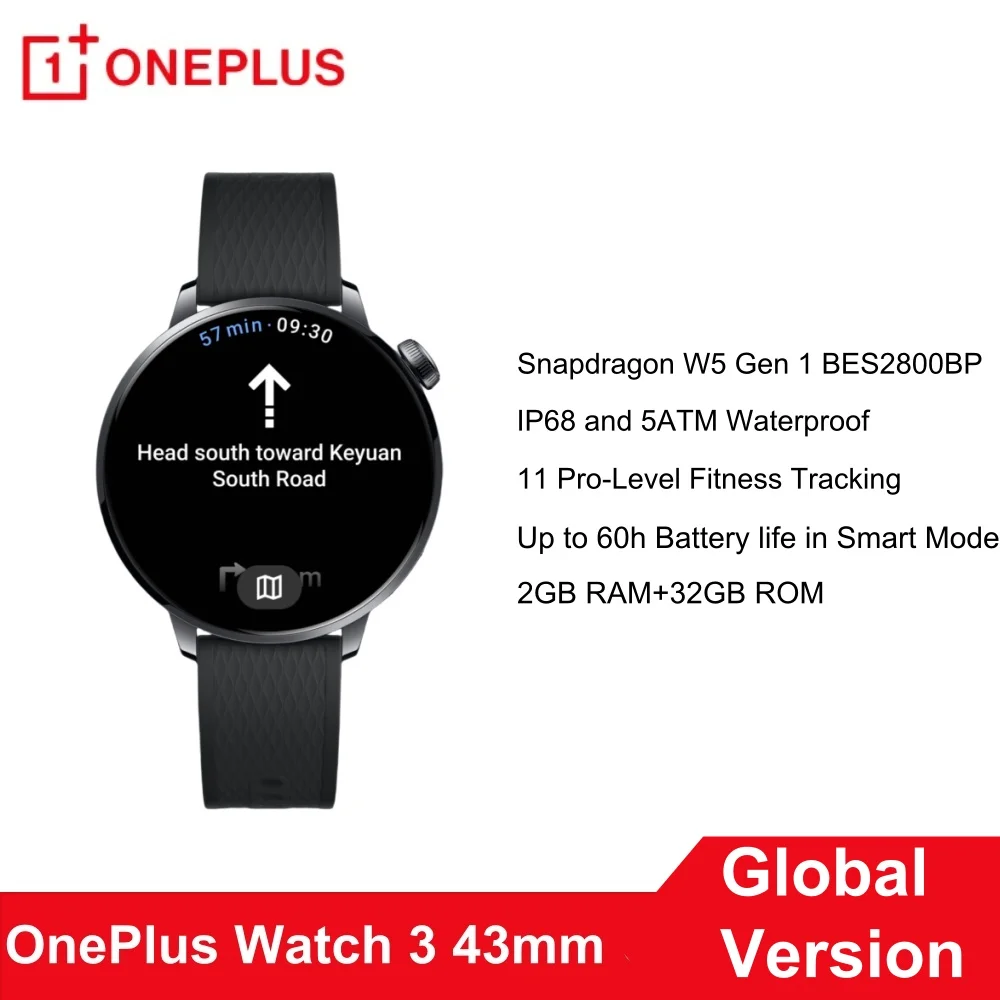

Original OnePlus Watch 3 43mm Global Version Smart Watch 1.32" AMOLED Display Up to 60h Battery Life Wear OS by Google NFC GPS