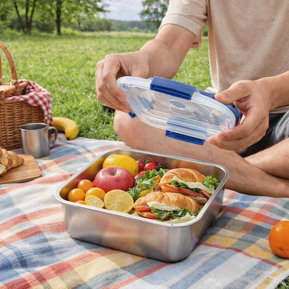 

Large Capacity Food Preservation Box Leakproof Stainless Steel Seal Food Container Airtight With Lid Food Storage Box
