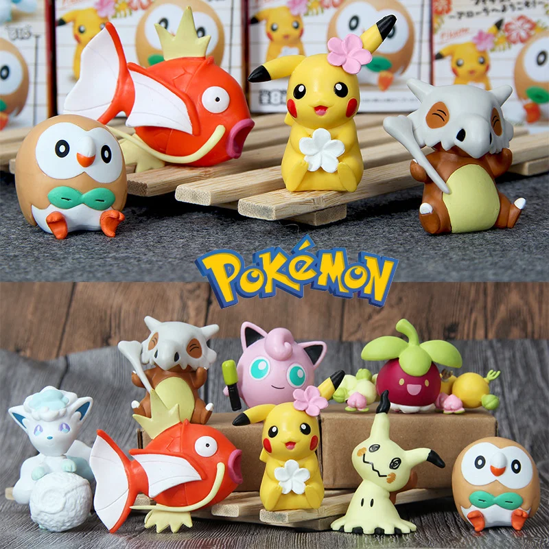 

Pokemon Hawaii Series Model Anime Pikachu Vulpix Rowlet Desktop Decoration Ornaments Set Children's Toy Doll Birthday Gift