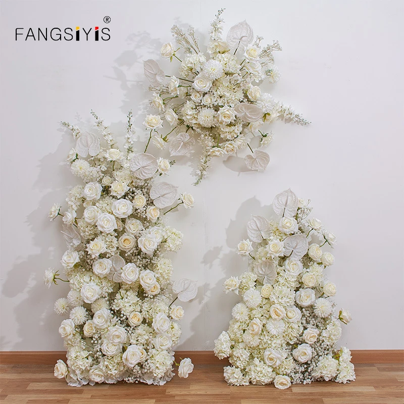 

White Pink Rose Baby Breath Gypsophila Artificial Flower Row Wedding Table Centerpieces Floral Ball Party Props Window Display