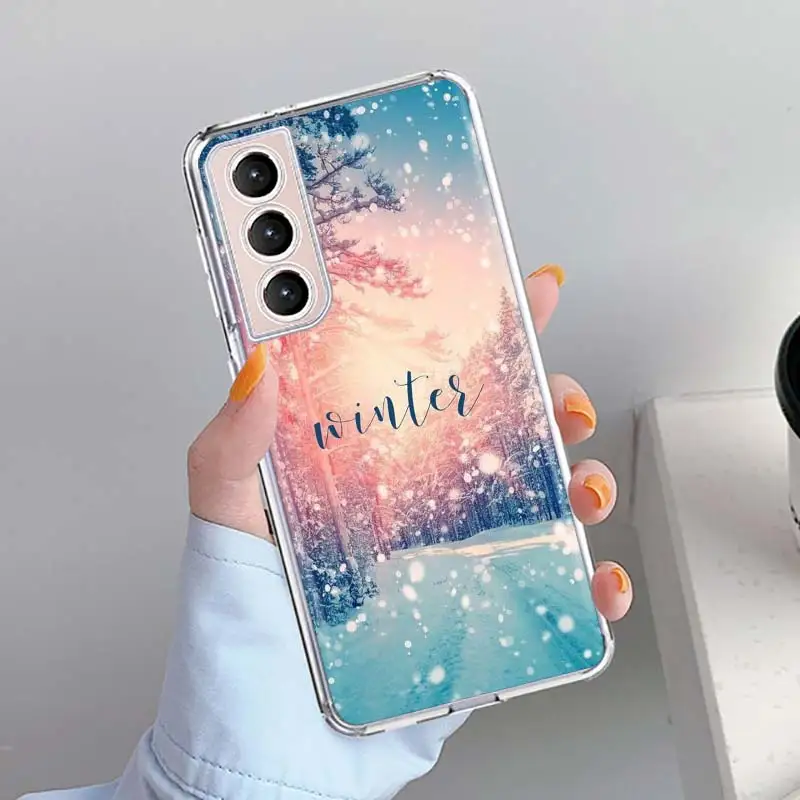 Cute Winter Snow Phone Case Shell for Samsung Galaxy S22 S23 S24 S25 Ultra S21 FE S20 Plus S10 + S25Edge Soft Pattern Coque Sams