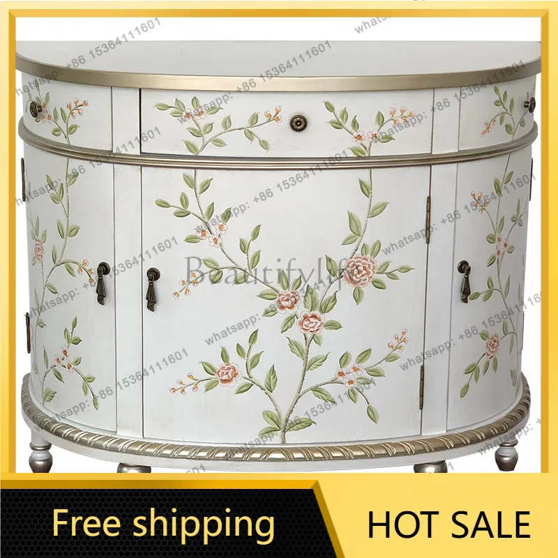 XX. American living room retro painted light luxury semi-round storage cabinet