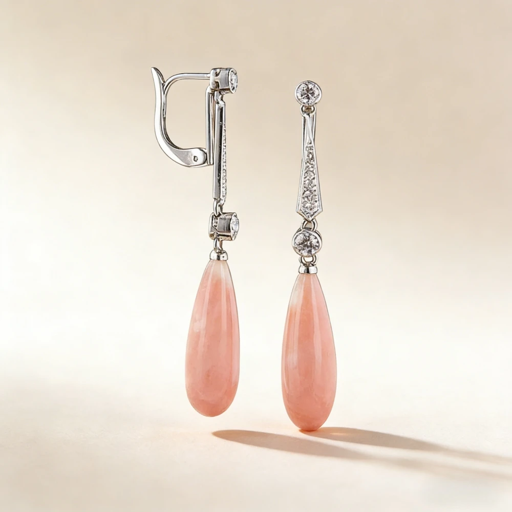 Delicate Long Teardrop Pink Orange Stone Earrings Artistic Jewelry Bright Silver Color Crystal Coral Statement Earring Femme view 4