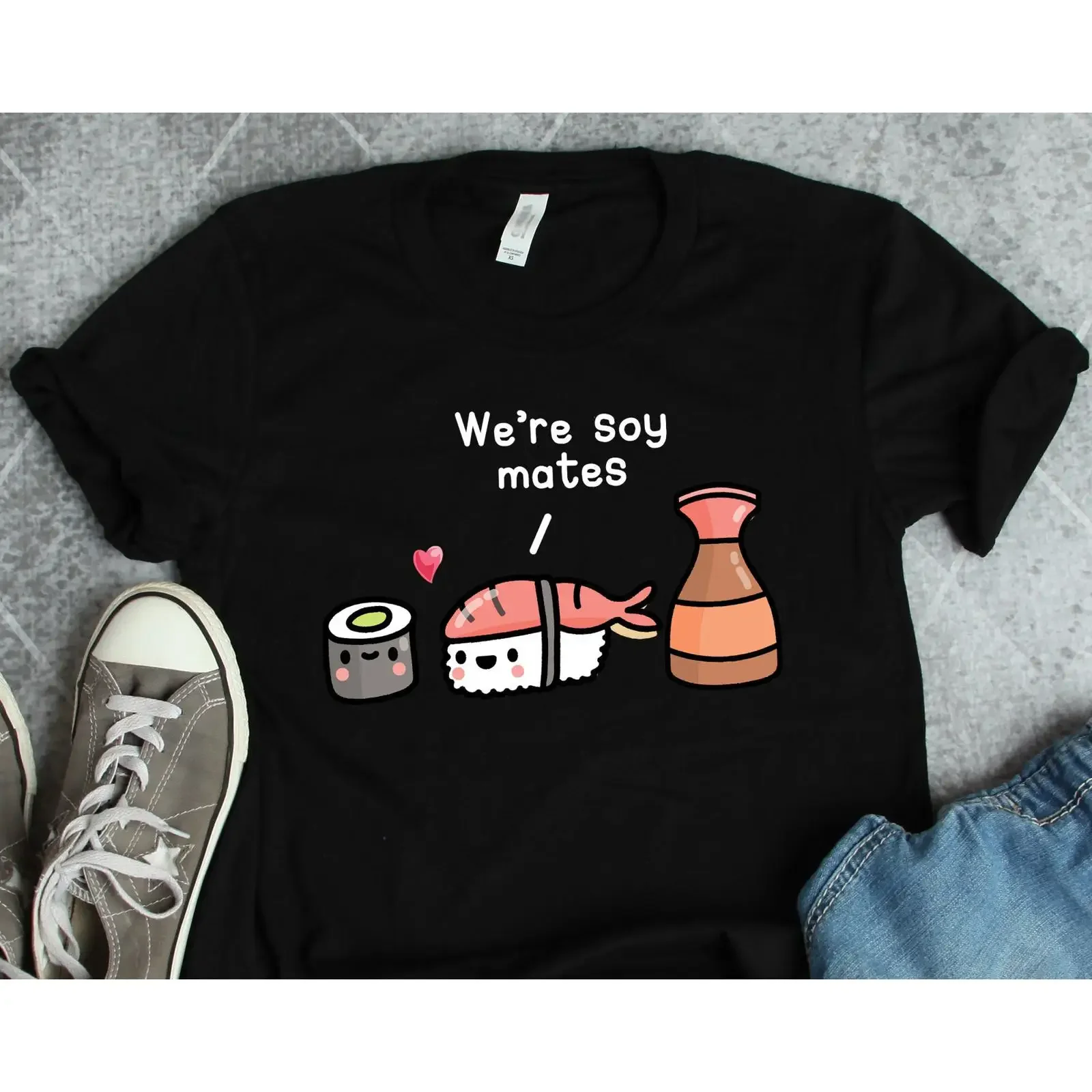 We're Soy Mates Cute Kawaii Sushi T Shirt Funny Japanese Foodie Couple Anniversary s for Lover vintage Washed Slightly