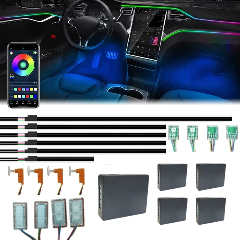 

18 in 1 Car Ambient Light 64 Color Lights Full Colors RGB Decoration Atmosphere Lamp Universal LED Interior Hidden Acrylic Strip