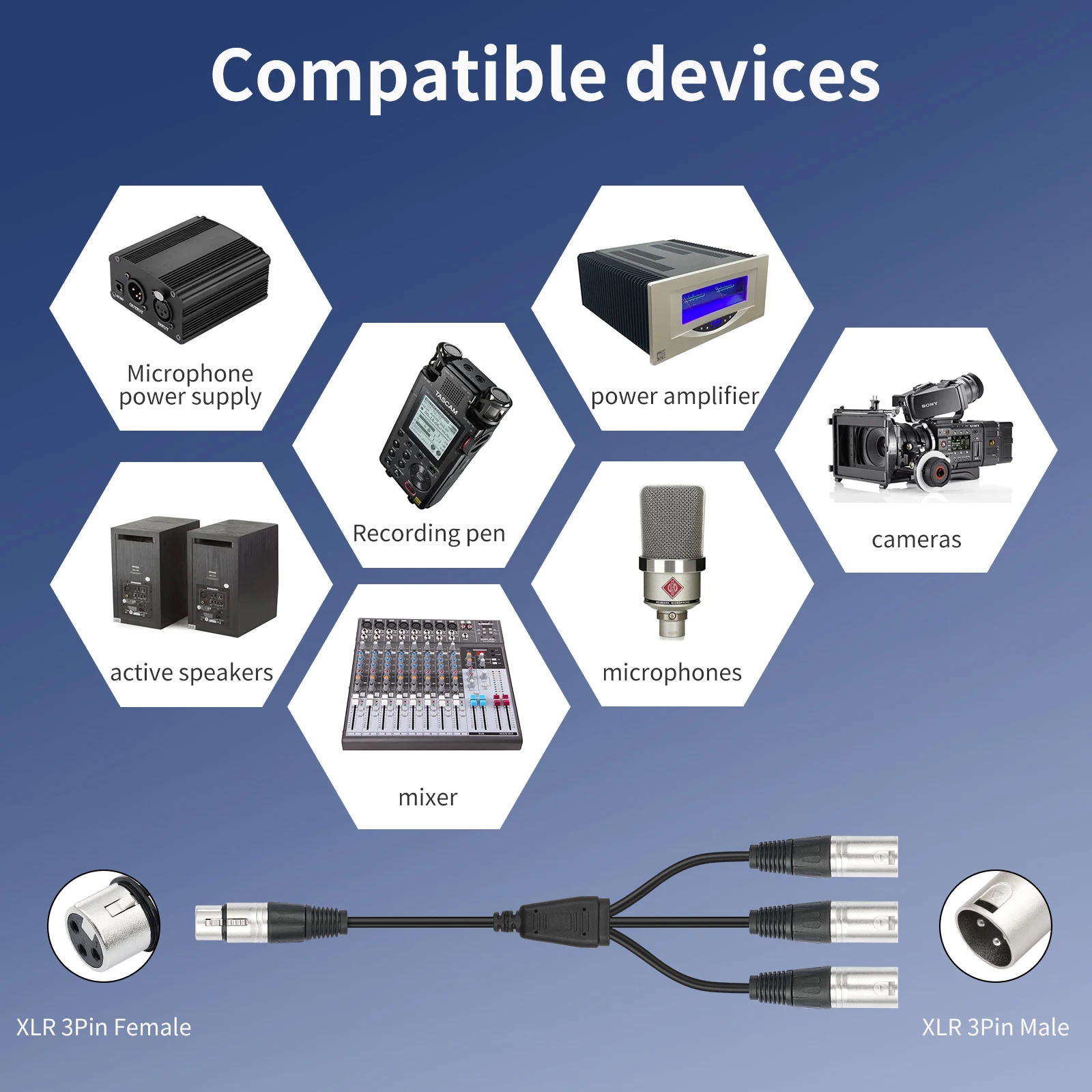 60 см Y-разветвитель, гнездовой на 3 штекера, микрофонный кабель, 3-контактный XLR Y-разветвитель, микрофонный разветвитель, шнур для усилителя, микшера