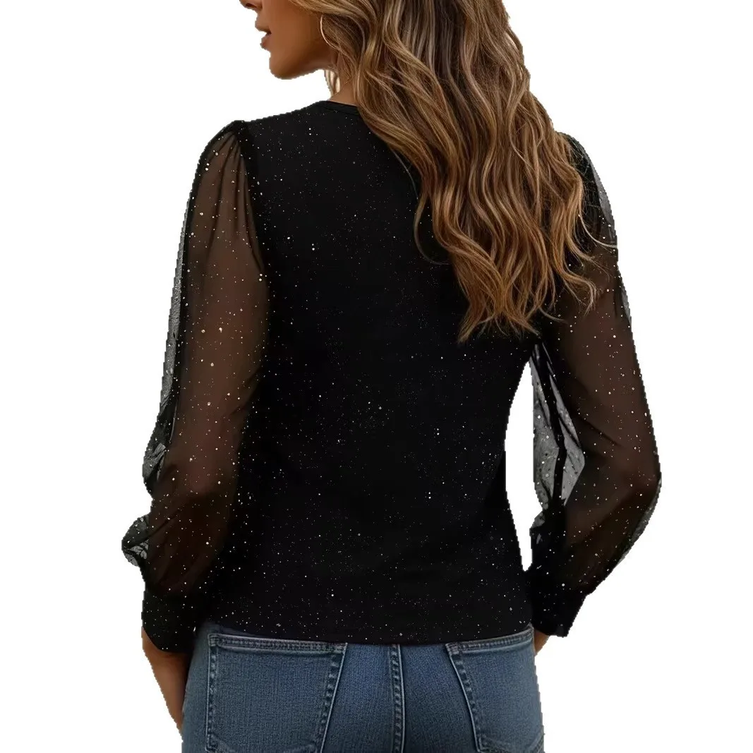 V Neck Top Casual Regular Length Workwear with Regular Sleeve Split Hem Pullover Spring Loose Long Sleeve Shirts Women Top
