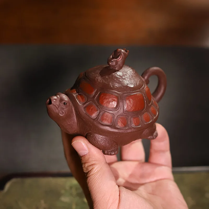 Authentic Yixing Zisha Teapot By A Famous Artisan Semi-Handmade Turtle-Shaped Teapot Made From Original Deep Well Old Purple