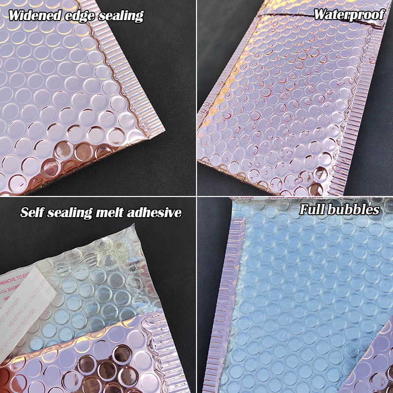 Leteveok 50/25pcs Bubble Mailers Shipping Bags for Small Businesses Gift Cushioning Packaging Rose Gold Aluminized Envelopes