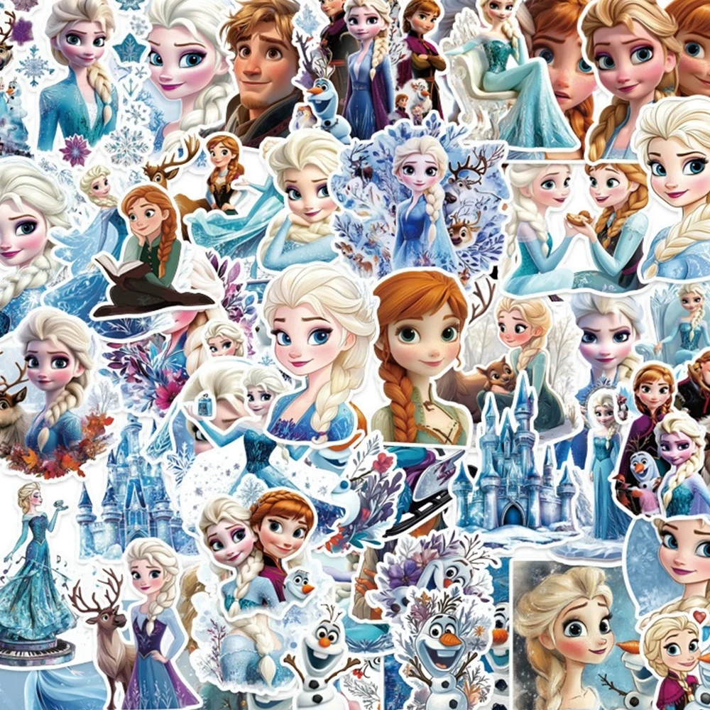 50 pegatinas de dibujos animados de Frozen Elsa, pegatinas bonitas de la princesa Anna para portátil, teléfono, nevera, maleta, diario, álbum de recortes