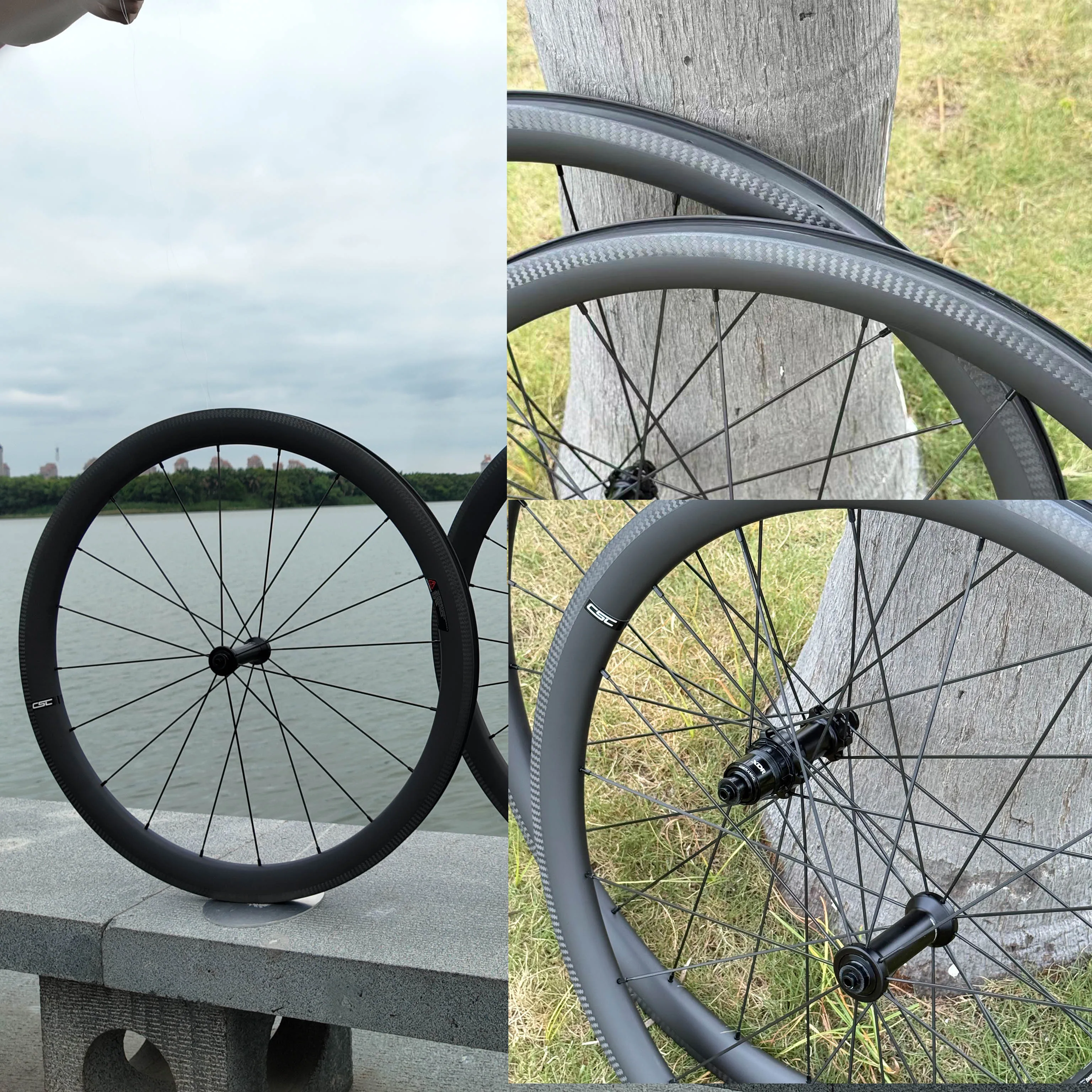 عجلات كربون للدراجة على الطريق CSC 700C UD تشطيب غير لامع مع سطح فرامل 3K مجموعة عجلات دراجة السباق بعرض 28 مم محور مستقيم #2