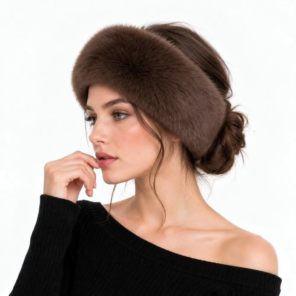 Fashion Imitation Fur Imitation Fur Hat Fluffy Ear Flaps Winter Elastic Headband Open Top Wide Edge Ear Protection Hat Hiking