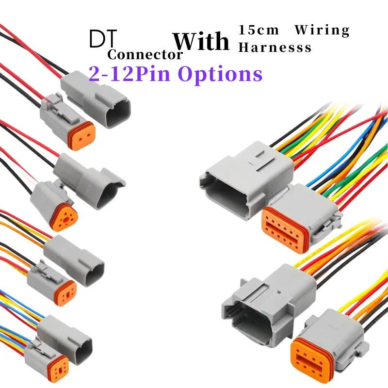 5/20/100Sets Car Electrical Harness Deutsch DT Automotive Waterproof Connector 2-12Pin 15cm Wire DT06-2S/DT04-2P Plug