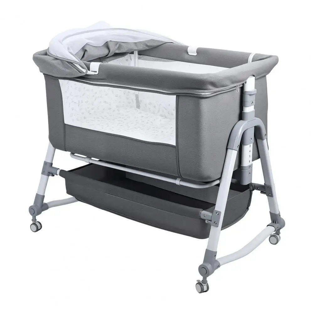 Baby Bedside Crib, 3 in 1 Bassinet with Large Curvature Cradle, Height Adjustable Bedside Bassinet, Movable Beside Bassinet with