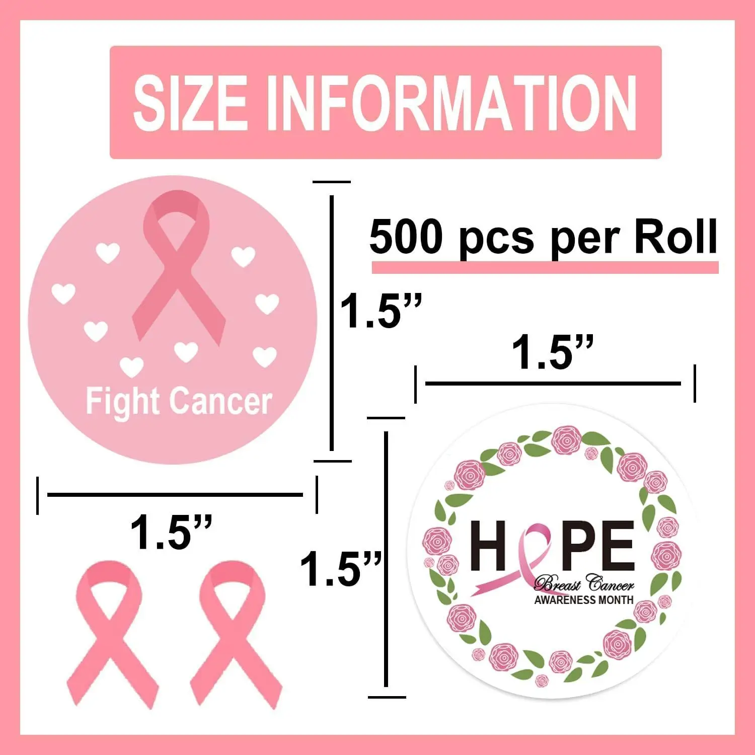 Breast Cancer Awareness Stickers 1.5 inch Pink Breast Cancer Awareness for Fundraising Party Favors Supplies 500pcs