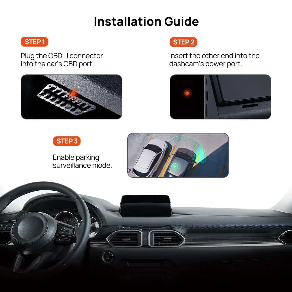 70mai Adjustable Hardwire Kit OBD II Type-C Interface Plug & Play 70mai OBD Kit 24H Parking Surveillance for 70mai Dash Cams