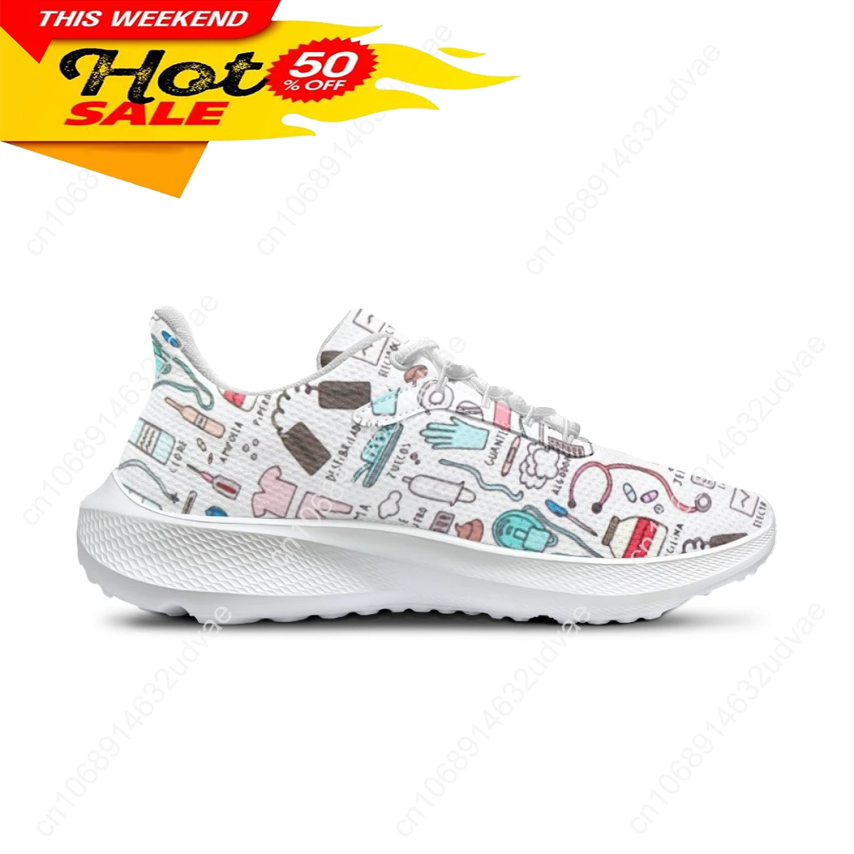 Medical Cartoon Women Road Running Shoes Unisex Mesh Breathable Jogging Lightweight Sneakers Casual Nursing Shoes