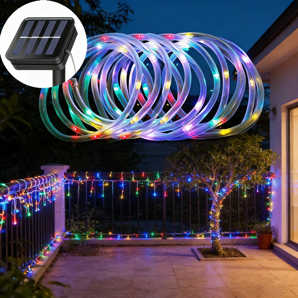 Outdoor 50/100/200 LEDs Tube Fairy String Light Garden Fence Christmas Tree Halloween Home Decoration Solar Rope Led Light