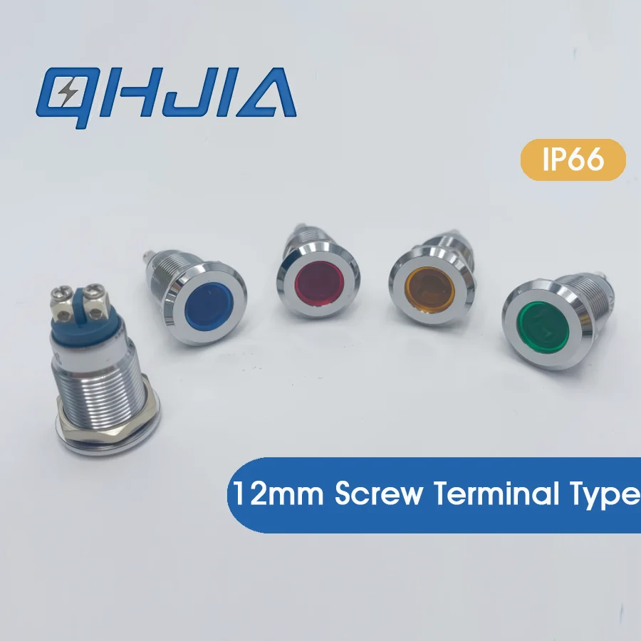 

12mm IP66 Waterproof Color Metal LED Indicator Pilot Light,Signal Lamp with Wire Screw Pins,DC 12V 24V 220V
