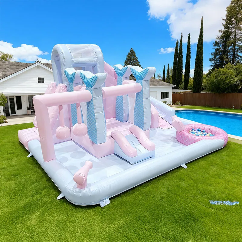 سترة زفاف لحفلات الأطفال، الأميرة الوردية القابلة للنفخ في الهواء الطلق، ملعب مائي على شكل قلعة صيفية، حمام سباحة