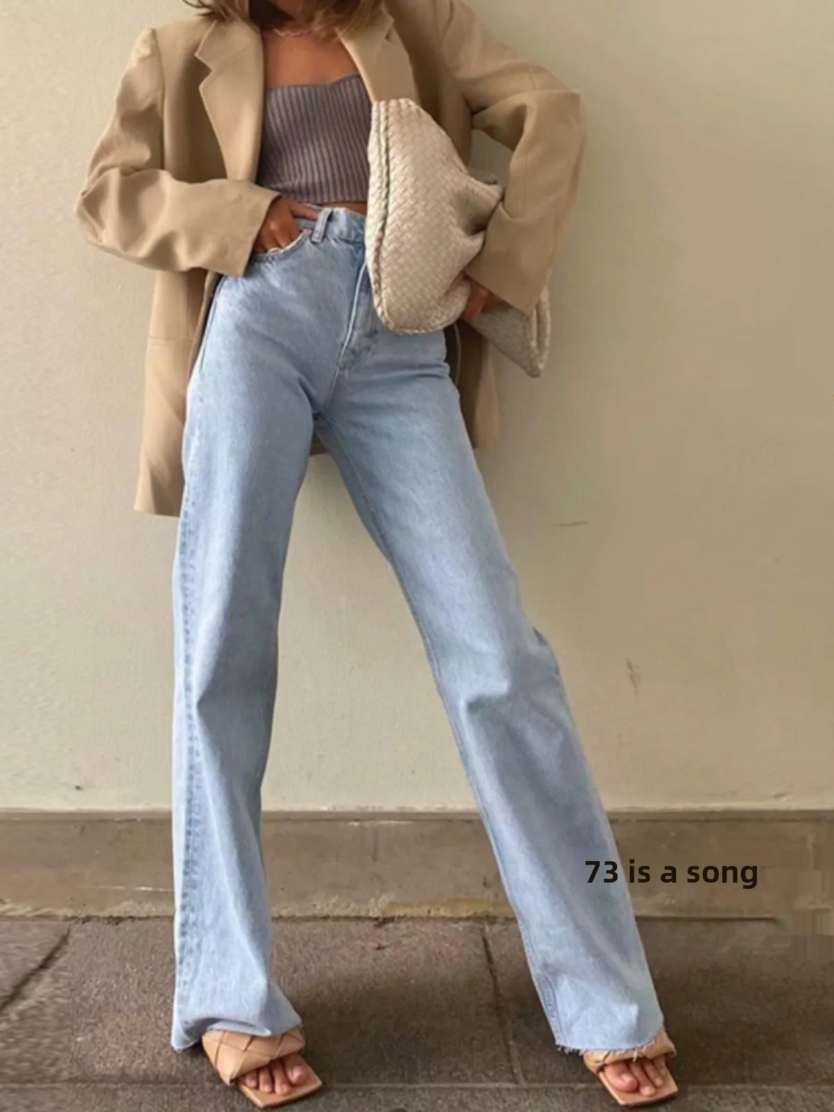 High Waist Wide Leg Jeans Women's Loose Fitting Frayed Hem Floor Length Slimming Jeans Casual Spring Autumn Denim Trousers