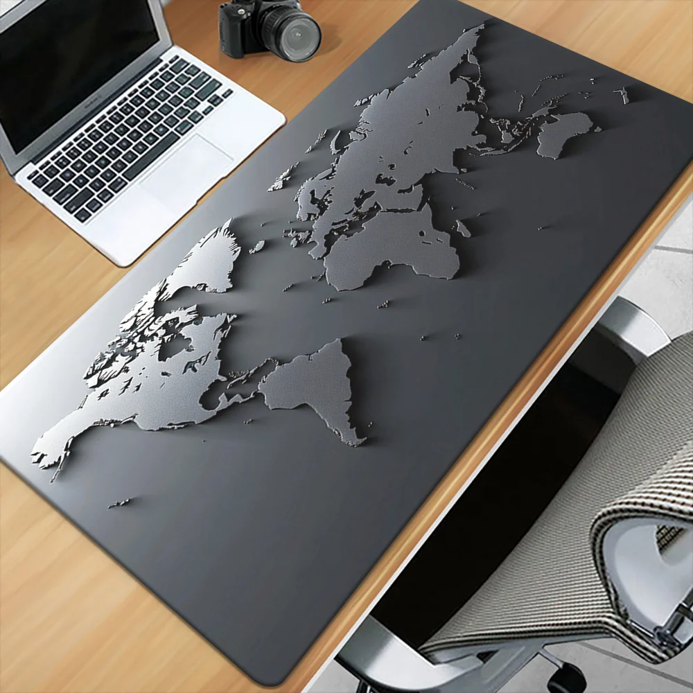 XXL Grey World Map Desk Mat HD Multifunctional Mouse Pad Keyboard 40X90CM Game Mats for Office Home Soft Rubber Material Gamers