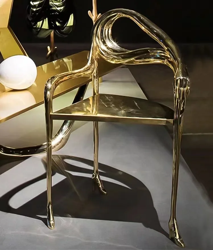 

Pure Brass Dining Chair Designer Luxury Backchair Light Luxury Villa Luxury Club Decoration with Armrests Leisure
