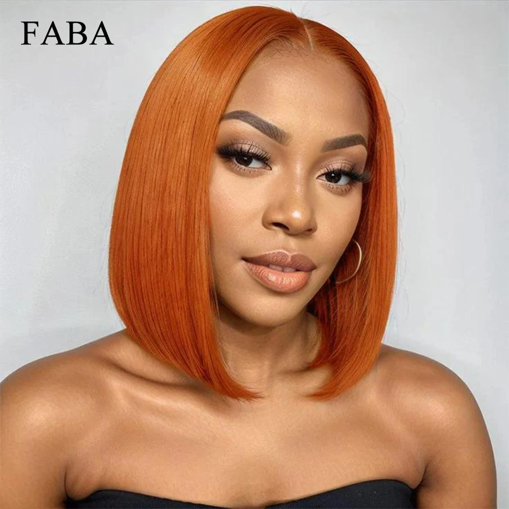 

FABA Ginger Orange Straight Bob Lace Front Wig Human Hair 13x4 Lace Front Human Hair Wig Ginger Bob Human Hair Wig 180% Density