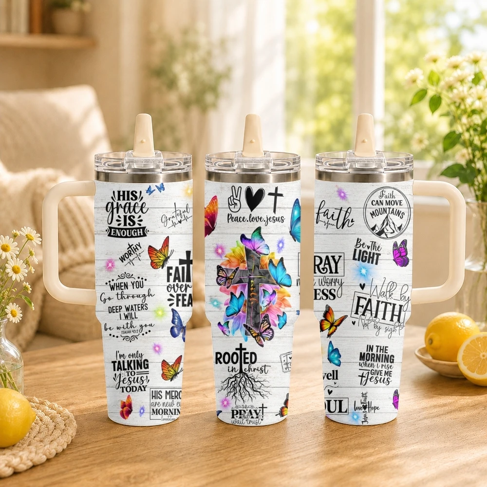 Christian Faith Affirmation Vacuum Flasks 40oz Thermal Tumbler with Handle Stainless Steel Vacuum Insulated Water Portable  Cup