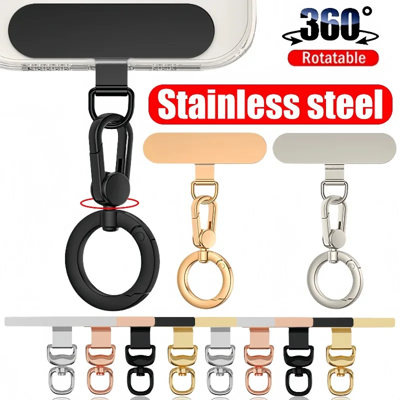 

Металлические зажимы-держатели для мобильных телефонов с поворотом на 360 градусов ° Вращающийся чехол для телефона из нержавеющей стали с защитой от потери, прочный, с карабином и шнурком