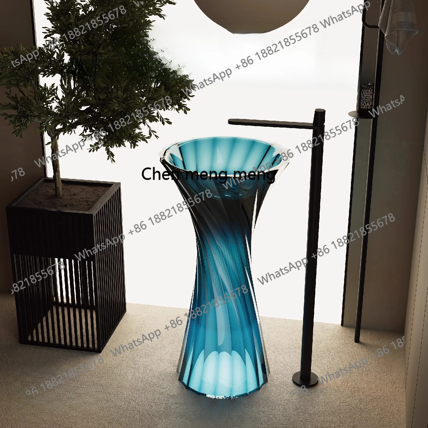 

MF Natural resin floor-to-ceiling column basin Household hotel strip, crystal wash basin