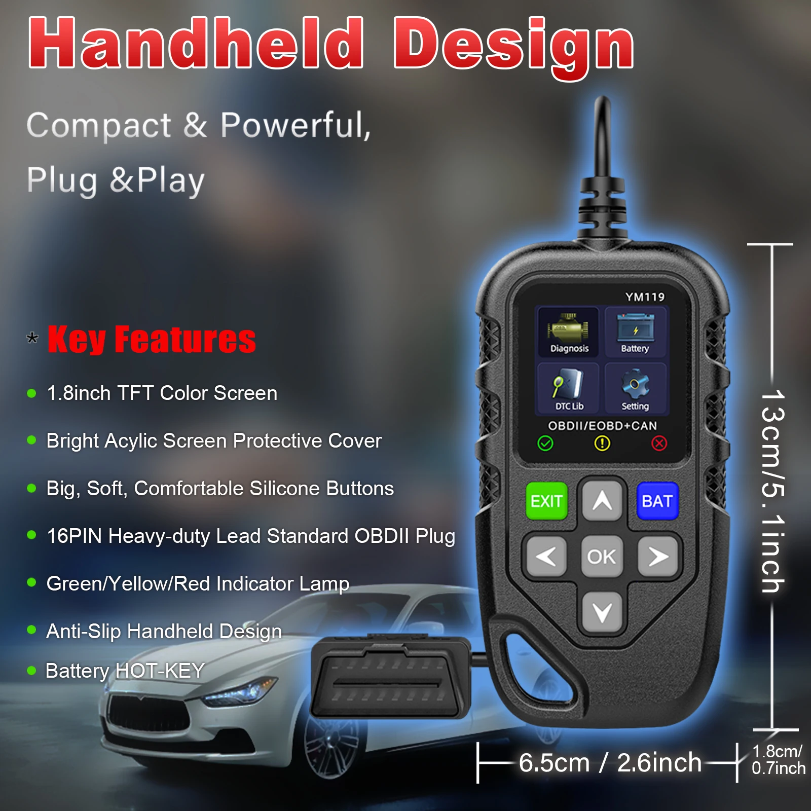 OBD II YM119 Auto Diagnostic Tool OBDII/EOBD Code Reader Scanner for 12V Vehicles Helps in Car Diagnostics