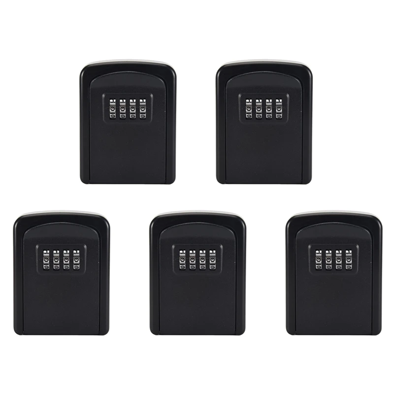 

LJL-5X Key Lock Box Wall Mounted 4 Digit Combination Lock Box For House Key Weatherproof Security Key Storage Lock Box Black