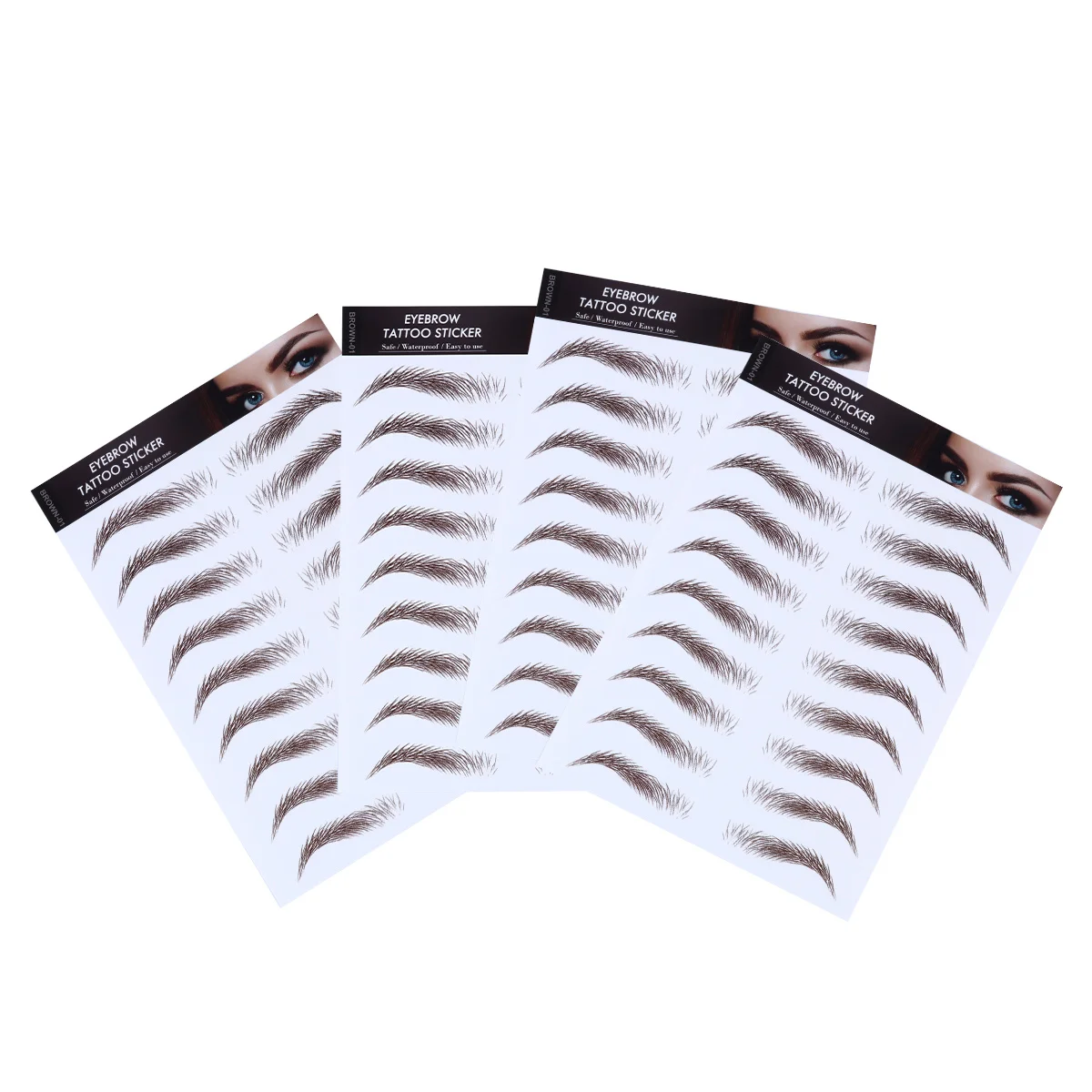 

4pcs 6D Hair-Like Eyebrow Stickers Waterproof Reusable Water Transfer Tattoo For All Face Shapes Straight False